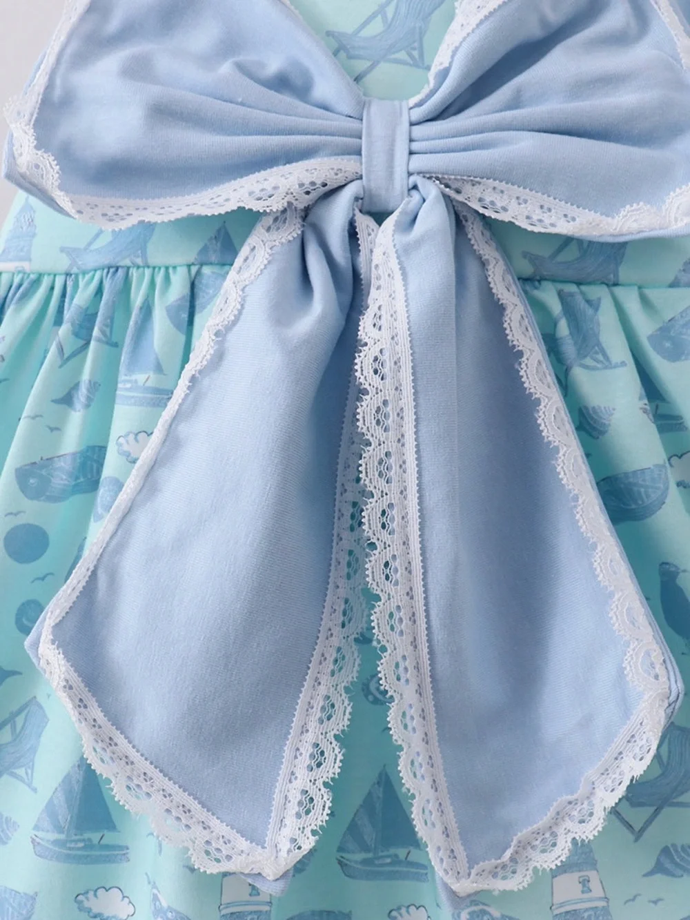 NWT Abby & Evie Girls Light Blue Sailor Bow Dress & Bloomers Set